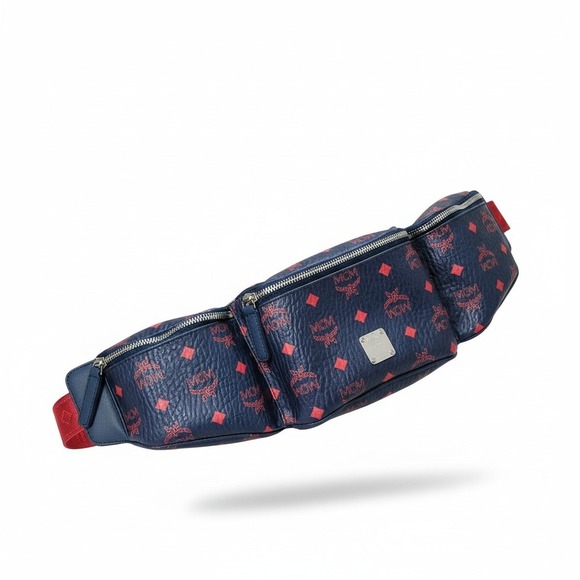 MCM Fursten Visetos Belt Bag Navy Red Coated Canvas Waist Pack MUL9AJV62VS001 - Picture 2 of 16